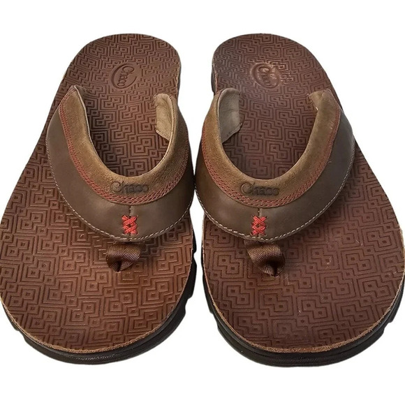 Chaco Mens Kirkwood Dark Earth Leather Sandals Size 9 Brown Flip Flops Slip On - Picture 9 of 9